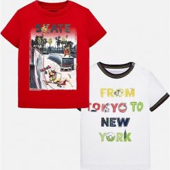 Mayoral - T-shirt dziecięcy 68-98 cm (2-pak). Czerwone t-shirty chłopięce Mayoral, z nadrukiem, z bawełny, bez rękawów. W wyprzedaży za 54,90 zł.