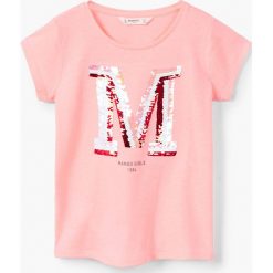 Mango Kids - Top dziecięcy Mangos2 110-164 cm. Szare bluzki dziewczęce marki Mango Kids, z nadrukiem, z bawełny, z okrągłym kołnierzem. W wyprzedaży za 29,90 zł.