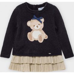 Mayoral - Sukienka i sweter dziecięcy 74-98 cm. Niebieskie kurtki dziewczęce Mayoral, z aplikacjami, z elastanu, z okrągłym kołnierzem, bez rękawów, bez kaptura. Za 184,90 zł.