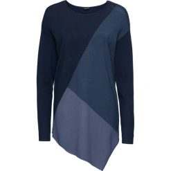 Sweter w kontrastowym połączeniu kolorów bonprix niebieski wzorzysty. Niebieskie swetry klasyczne damskie bonprix, z kontrastowym kołnierzykiem. Za 89,99 zł.