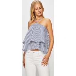Guess Jeans - Top. Niebieskie bluzki damskie Guess Jeans, s, z aplikacjami, z elastanu, casualowe, bez kołnierzyka, bez rękawów. W wyprzedaży za 139,90 zł.