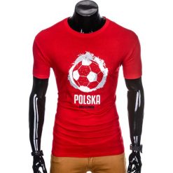T-SHIRT MĘSKI Z NADRUKIEM S965 - CZERWONY. Czerwone t-shirty męskie marki Ombre Clothing, s, z nadrukiem. Za 29,00 zł.