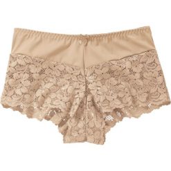Figi "maxi panty" bonprix cielisty. Brązowe panty damskie bonprix, w koronkowe wzory. Za 24,99 zł.