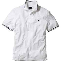 Shirt polo bonprix biały. Białe koszulki męskie bonprix, xl, z haftami, z bawełny, bez rękawów. Za 37,99 zł.