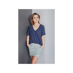 T-shirt Basic Dark Blue Melange. Niebieskie t-shirty damskie Hello rabbit, bez wzorów, z bawełny, z dekoltem na plecach. Za 129,00 zł.