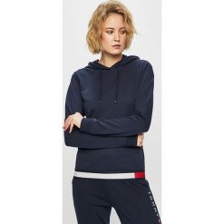 Tommy Hilfiger - Bluza. Niebieskie bluzy damskie TOMMY HILFIGER, s, z nadrukiem, z bawełny, bez rękawów, z kapturem. W wyprzedaży za 259,90 zł.