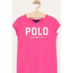 Polo Ralph Lauren - T-shirt dziecięcy 128-176 cm. Różowe bluzki dziewczęce Polo Ralph Lauren, z nadrukiem, z bawełny, z okrągłym kołnierzem, z krótkim rękawem, krótkie, bez kaptura. Za 169,90 zł.