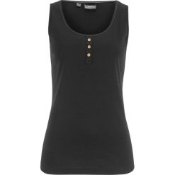 Top shirtowy z plisą guzikową bonprix czarny. Czarne topy damskie bonprix, bez wzorów, bez kołnierzyka. Za 29,99 zł.