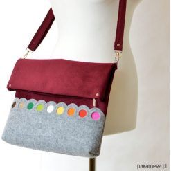 Torebki klasyczne damskie: SALE! -30% Bordowa Torba z Kolorowymi Kropkami