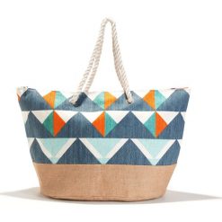 Torba na zakupy z graficznym motywem. Szare torby damskie na zakupy marki La Redoute Collections, w kolorowe wzory, z materiału. Za 102,86 zł.