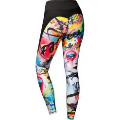 LEGGINSY COLLAGE. Czarne legginsy sportowe damskie FJ!, m, z nadrukiem, z elastanu, do biegania. W wyprzedaży za 94,50 zł.