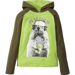 Shirt z kapturem bonprix ciemnooliwkowo-zielone jabłko. Zielone koszule chłopięce marki bonprix, z nadrukiem, z kapturem, z długim rękawem, długie. Za 21,99 zł.
