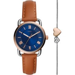 FOSSIL - Zegarek ES4913SET + bransoletka. Pomarańczowe bransoletki damskie Fossil, ze skóry, ze stali. Za 599,90 zł.