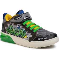 Sneakersy GEOX - J Grayajay B. D J029YD 014BU C0016 DD Black/Green. Szare trampki chłopięce Geox, bez wzorów, ze skóry ekologicznej, na rzepy. W wyprzedaży za 279,00 zł.