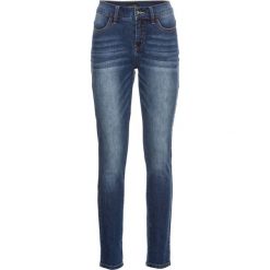 Dżinsy SKINNY bonprix niebieski "stone used". Zielone jeansy damskie marki bonprix, w kropki, z kopertowym dekoltem, kopertowe. Za 129,99 zł.