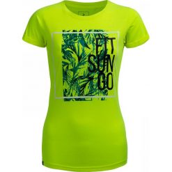 T-shirt damski TSD629 - żółty neon - Outhorn. Żółte koszulki damskie Outhorn, z nadrukiem, z elastanu, bez kołnierzyka. W wyprzedaży za 24,99 zł.