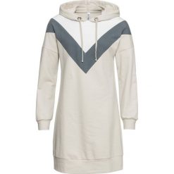 Sukienka dresowa bonprix beżowo-biały. Brązowe sukienki damskie bonprix, bez wzorów, z dresówki, z kapturem, bez rękawów. Za 129,99 zł.