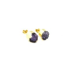 Earrings Druzy Ametystu złoto. Fioletowe kolczyki damskie marki Brazi druse jewelry, z ametystem, złote, na sztyftcie. Za 170,00 zł.
