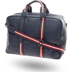 TORBA EMPORIO ARMANI. Niebieskie torby męskie skórzane Emporio Armani, w paski, ze skóry. Za 874,30 zł.