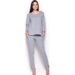 Szara Komfortowa Bluza z Rękawem 3/4 ze Złotymi Suwakami. Szare piżamy damskie Molly.pl, s, bez wzorów, z bawełny, bez rękawów, bez kaptura. Za 95,90 zł.