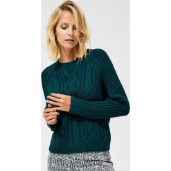 Sweter w warkocze. Zielone swetry damskie Moodo, l, bez wzorów, z bawełny, klasyczne, z długim rękawem, długie, bez kaptura. Za 79,99 zł.