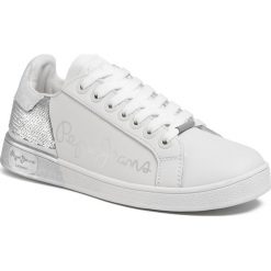 Sneakersy PEPE JEANS - Brompton Sequins PLS30965 Silver 934. Białe półbuty damskie Pepe Jeans, bez wzorów, z jeansu, bez obcasa, na płaskiej podeszwie, bez zapięcia. W wyprzedaży za 269,00 zł.