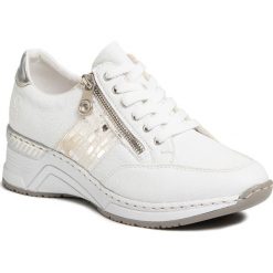 Sneakersy RIEKER - N4322-80 Weiss. Białe półbuty damskie Rieker, z materiału. Za 279,00 zł.