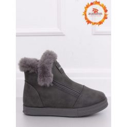 Trampki za kostkę z futerkiem szare W19-29 GREY. Szare mokasyny damskie FunKee.pl, bez wzorów, ze skóry ekologicznej, za kostkę, na zamek. Za 98,99 zł.