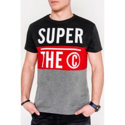 T-shirt męski z nadrukiem S1077 - czarny. Czarne t-shirty męskie Ombre Clothing, s, z nadrukiem, z bawełny, bez kołnierzyka. Za 13,99 zł.