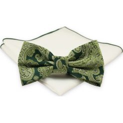 Zielona Mucha z Białą Poszetką -CHATTIER- Męska, Limonkowa, Wzór Orientalny MUCH0506. Żółte muszki męskie Chattier, na imprezę, w paski, eleganckie. Za 44,00 zł.