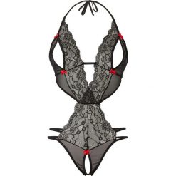 Body ze stringami "ouvert" bonprix czarny. Czarne bluzki body bonprix, w koronkowe wzory, z koronki. Za 69,99 zł.