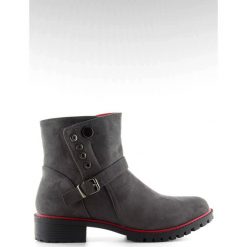 Szare Botki sztyblety z lamówką r112p Grey. Szare botki damskie ButyModne, bez obcasa, bez zapięcia. W wyprzedaży za 129,00 zł.