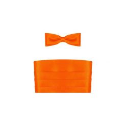 Pomarańczowy pas smokingowy z muchą i poszetką. Pomarańczowe muszki męskie Modini Moda Męska, na co dzień, bez wzorów, z poliesteru, eleganckie. Za 99,00 zł.