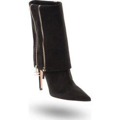 BOTKI ELISABETTA FRANCHI. Czarne botki damskie Elisabetta Franchi, ze skóry, bez obcasa, na obcasie, na zamek. Za 1599,50 zł.