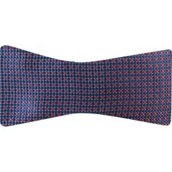 Granatowa wiązana jedwabna mucha męska - czerwone groszki W6. Czerwone muszki męskie Modini Moda Męska, na co dzień, w grochy, z jedwabiu, eleganckie. Za 99,00 zł.