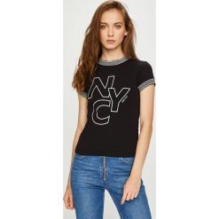 Tally Weijl - Top. Czarne bluzki damskie TALLY WEIJL, s, z nadrukiem, z elastanu, z okrągłym kołnierzem. W wyprzedaży za 37,90 zł.