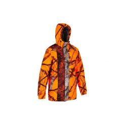 Kurtka myśliwska 100 camo fluo ŚOI. Pomarańczowe kurtki męskie SOLOGNAC, m, bez wzorów, z poliesteru, bez kaptura. Za 249,99 zł.