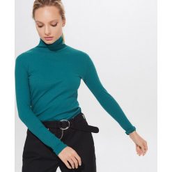 Bawełniana bluzka z golfem - Turkusowy. Niebieskie golfy damskie Mohito, s, bez wzorów, z bawełny, bez rękawów. Za 49,99 zł.
