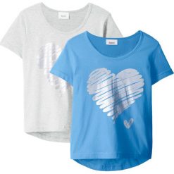 T-shirt (2 szt.) bonprix naturalny melanż + niebieski. Białe bluzki dziewczęce bonprix, z nadrukiem, bez kołnierzyka, bez rękawów, bez kaptura. Za 45,98 zł.