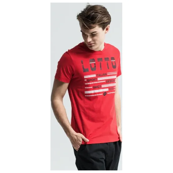 Lotto Koszulka Ss L73 V Logo Plus Js , czerwony, rozmiar L. Czerwone koszulki męskie Lotto, m, bez wzorów, z bawełny, klasyczne, z okrągłym kołnierzem, bez rękawów. Za 59,99 zł.