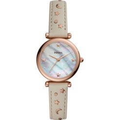 Zegarek Fossil Carlie Mini. Szare, analogowe zegarki damskie Picky Pica, złote. W wyprzedaży za 419,00 zł.