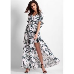 Sukienka wizytowa do kostek w kwiaty - 34. Sukienki damskie e-margeritka.pl, s, w paski, z tkaniny, eleganckie, z długim rękawem, długie, bez kaptura. Za 268,99 zł.