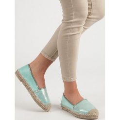 MIĘTOWE ESPADRYLE Z KRYSZTAŁKAMI. Żółte baleriny damskie LUCKY SHOES, bez wzorów, bez obcasa. Za 39,90 zł.