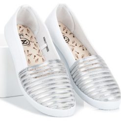 Trampki i tenisówki damskie: Biało srebrne trampki slip on CADENCE