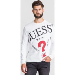 BLUZA HUFFIE GUESS. Białe bluzy męskie Guess, s, z aplikacjami, z bawełny, z okrągłym kołnierzem, bez rękawów, bez kaptura. Za 369,00 zł.
