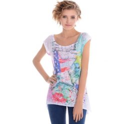 Bluzka - t-shirt - 27-1915D BIAN. Białe t-shirty damskie Unisono, uniwersalny, z elastanu, z klasycznym kołnierzykiem. Za 39,00 zł.