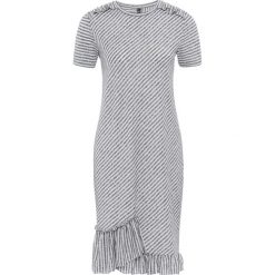 Sukienka shirtowa bonprix szaro-biały w paski. Białe sukienki z falbanami bonprix, w paski. Za 79,99 zł.