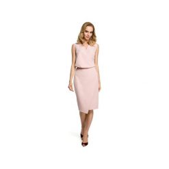 M395 Sukienka pudrowa. Sukienki damskie Moe, do pracy, s, bez wzorów, z elastanu, eleganckie, bez kołnierzyka, bez rękawów. Za 155,00 zł.