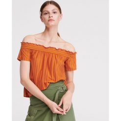 Bluzka hiszpanka w paski - Pomarańczo. Szare bluzki damskie Reserved, s, w paski, bez kołnierzyka, bez rękawów. Za 49,99 zł.