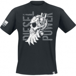 Diesel Power Gear Stacked T-Shirt czarny. Czarne t-shirty męskie z nadrukiem Diesel Power Gear, s, z okrągłym kołnierzem. Za 79,90 zł.
